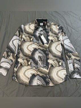 Men's button down size large Geode-Print Dress Shirt silky like feel